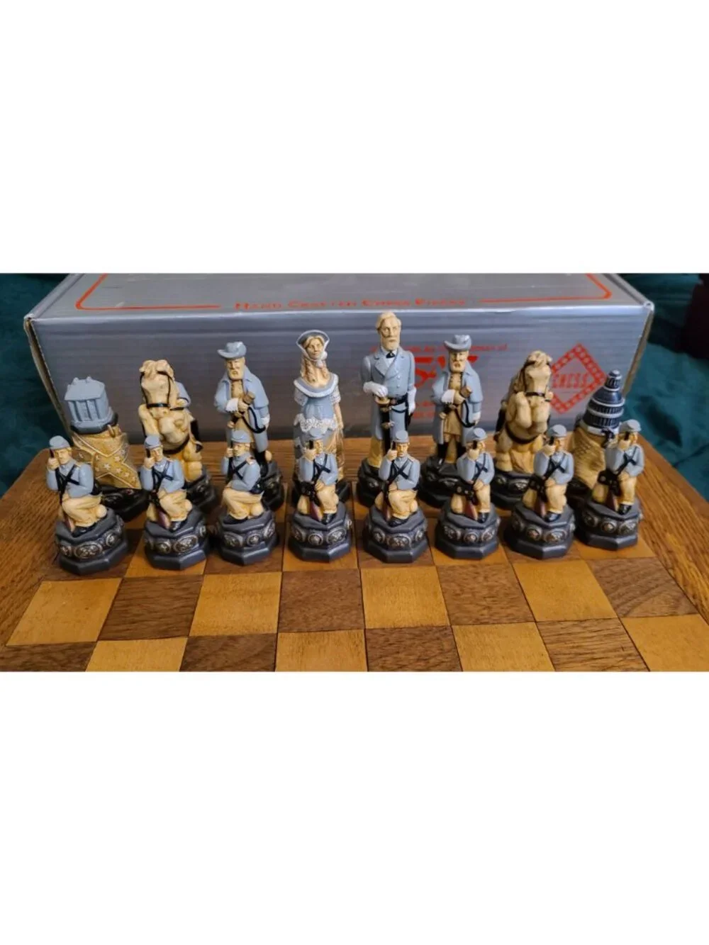 American Civil War Themed Chess Pieces SAS Studio Anne Carlton w/ Board & Box